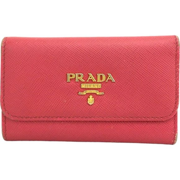 288124Y Prada Key Case 6 Ring Pink Saffiano Leather - Picture 1 of 9
